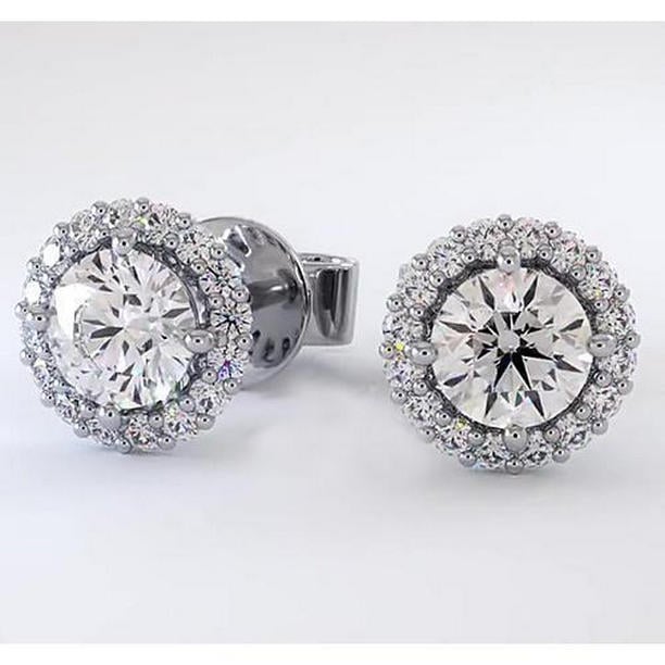 58958 2.32 CT Halo Diamond Stud Earrings, 14K White Gold