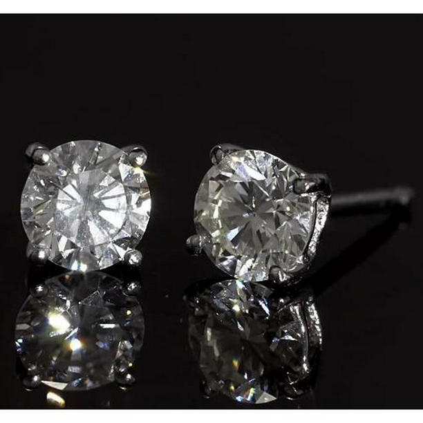1.80 CT Prong Round Diamond Stud Earring, 14K White Gold