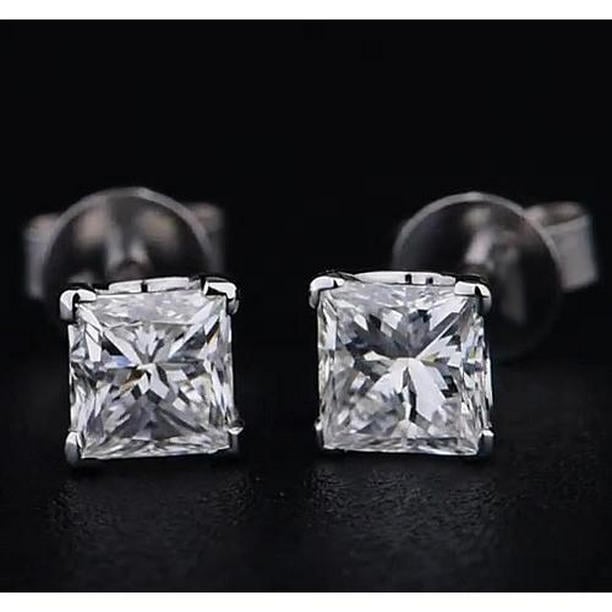 Princess Diamond 1.50 CT Prong Stud Earrings, 14K White Gold