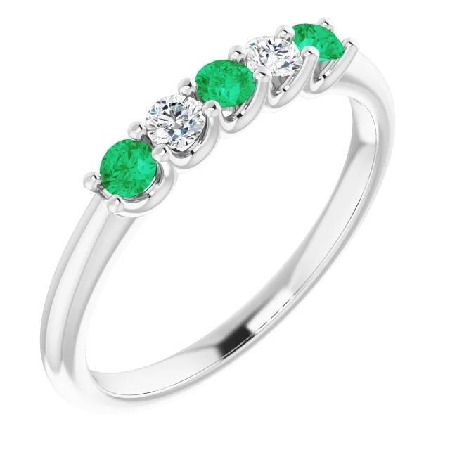 1 CT Round Diamond Columbian Green Emerald Wedding Band, Size 6.5