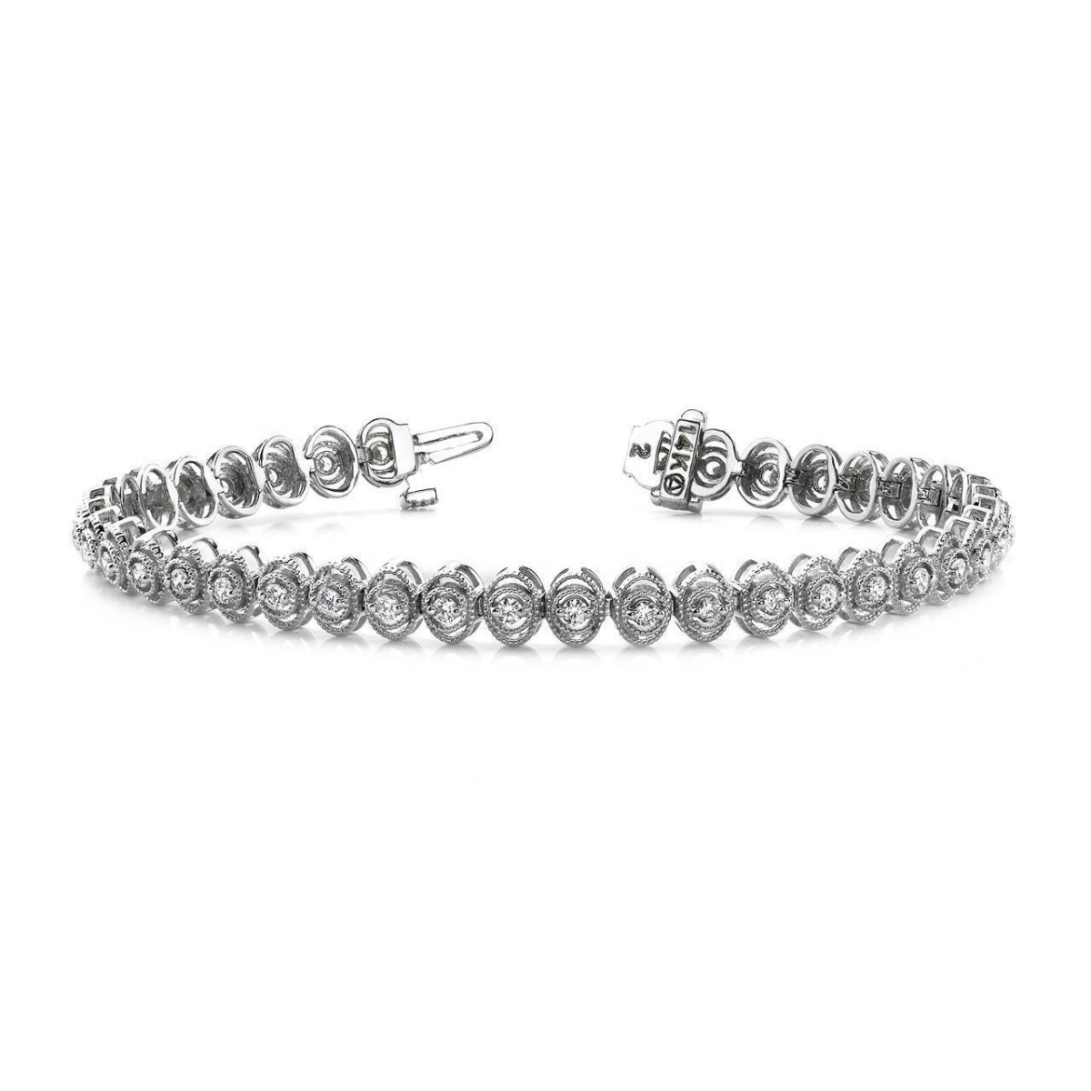 59990 3.80 CT Vintage Oval Style Link Diamond Bracelet, 14K White Gold