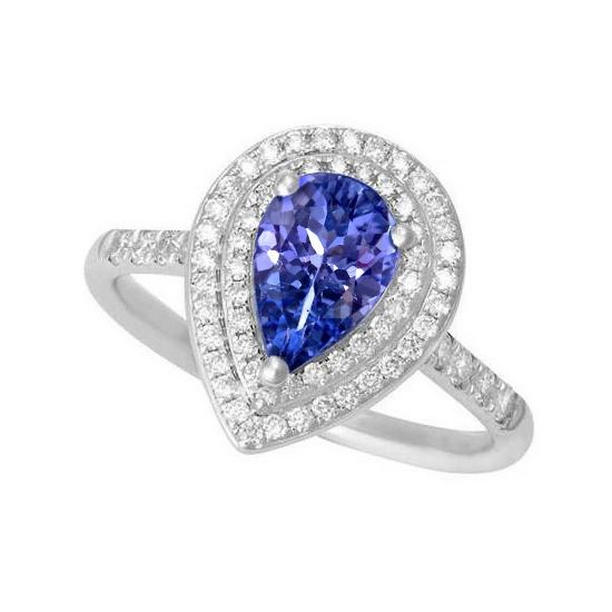 59994 Pear Tanzanite with Diamonds 5.25 CT Wedding Ring, 14K White Gold - Size 6.5