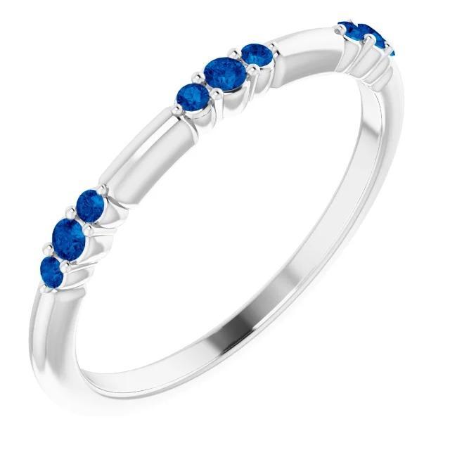 60016 0.60 CT Blue Sapphire Wedding Band, 14K White Gold - Size 6.5