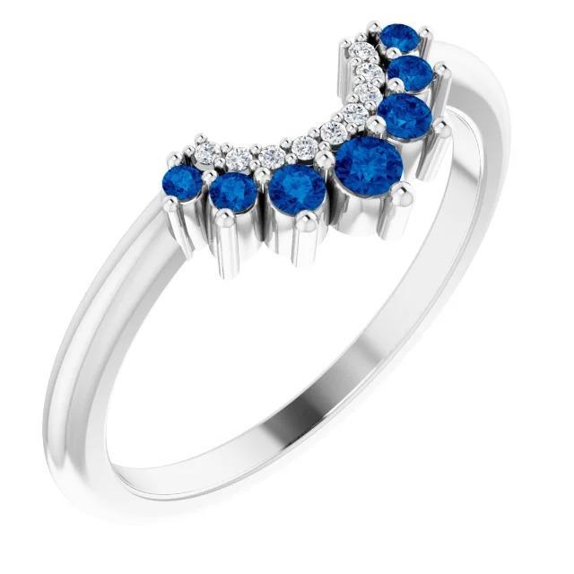 60022 1 CT Blue Sapphires Diamond Wedding Band, 14K White Gold - Size 6.5