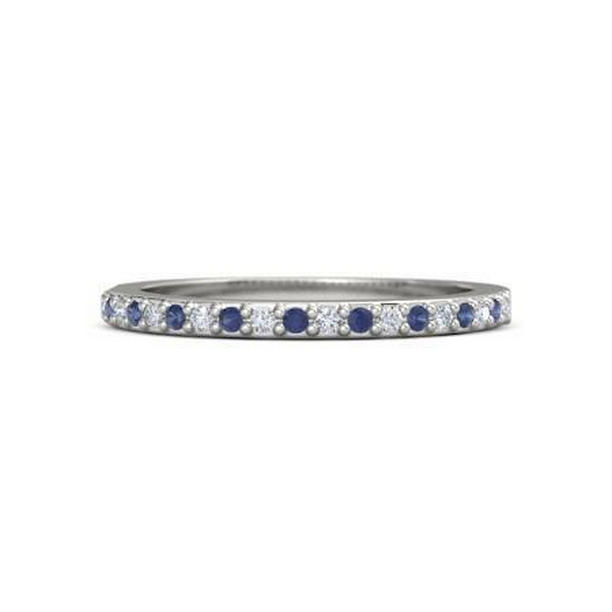 60026 0.60 CT Prong Setting Blue Sapphires Diamond Wedding Band, Size 6.5