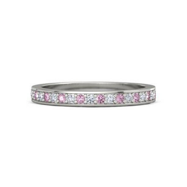 60027 0.60 CT Round Diamond & Pink Sapphire Womens Wedding Band, Size 6.5