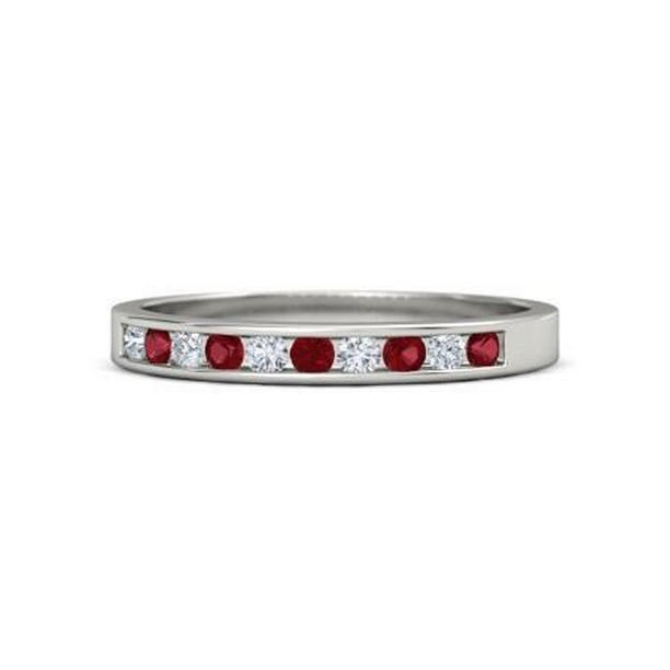60029 1 CT Diamond Ruby Wedding Anniversary Band, 14K White Gold - Size 6.5