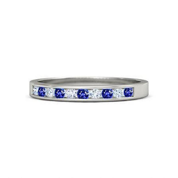60030 1 CT Ceylon Sapphire Anniversary Diamond Band, 14K White Gold - Size 6.5