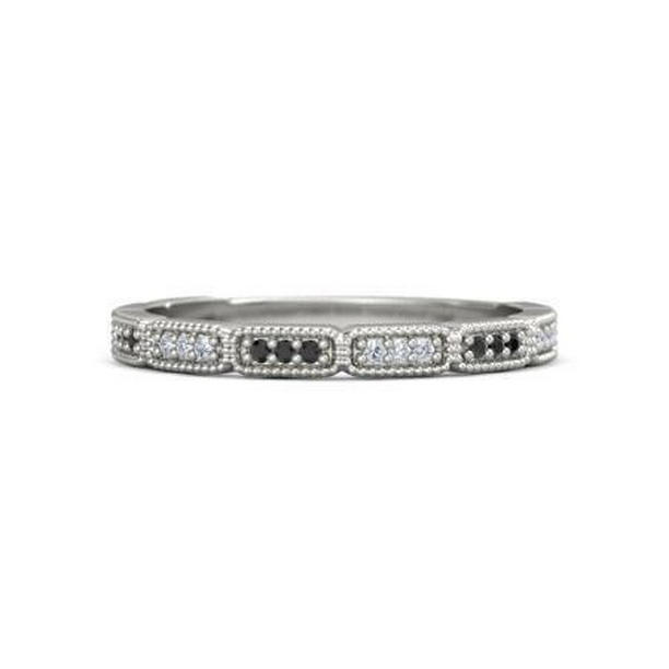 60032 0.54 CT Black Diamonds Vintage Anniversary Band, 14K White Gold - Size 6.5