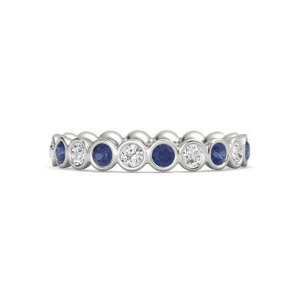 1 CT Bezel Set Round Blue Sapphire Ladies Diamond Eternity Band, Size 6.5