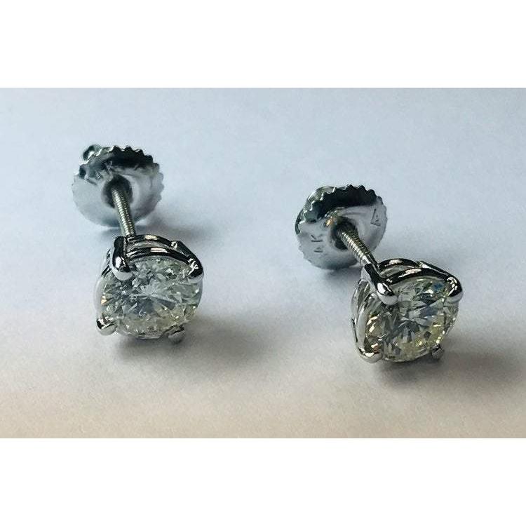 60044 1.60 CT Round Diamond Stud Earrings, 14K White Gold