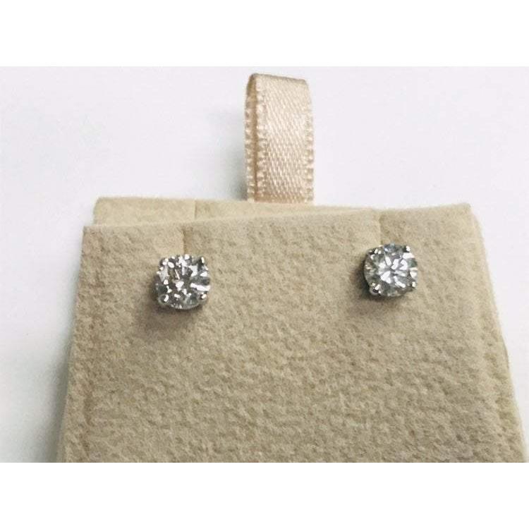 1 CT Round Diamond Stud Earrings, 14K White Gold