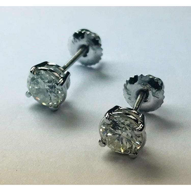 60047 1.80 CT Round Diamond Stud Earrings, 14K White Gold