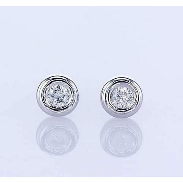 60051 1.5 CT Bezel Set Diamond Stud Earring, 14K White Gold -  Harry Chad Enterprises