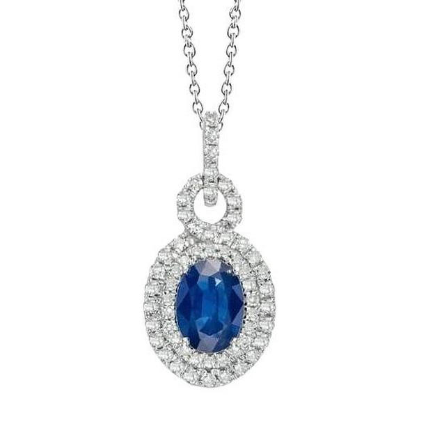 3 CT Ceylon Blue Sapphire Diamond Pendant Necklace, 14K White Gold