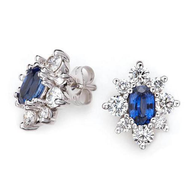 4.80 CT Ceylon Blue Sapphire Diamond Womens Studs, White Gold
