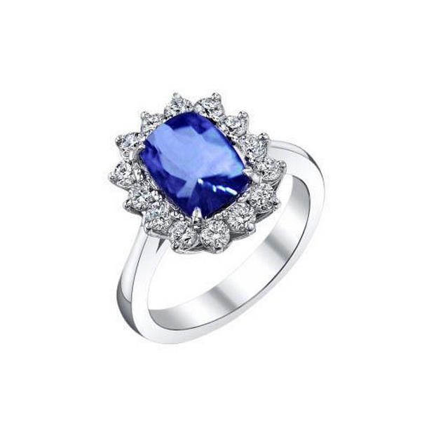 60863 Ceylon Sapphire 4.25 CT Diamonds Ring, 14K White Gold - Size 6.5