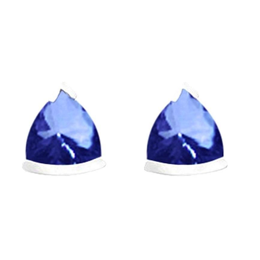 2 CT Sri Lanka Blue Sapphire Trillion Shape Studs, White Gold