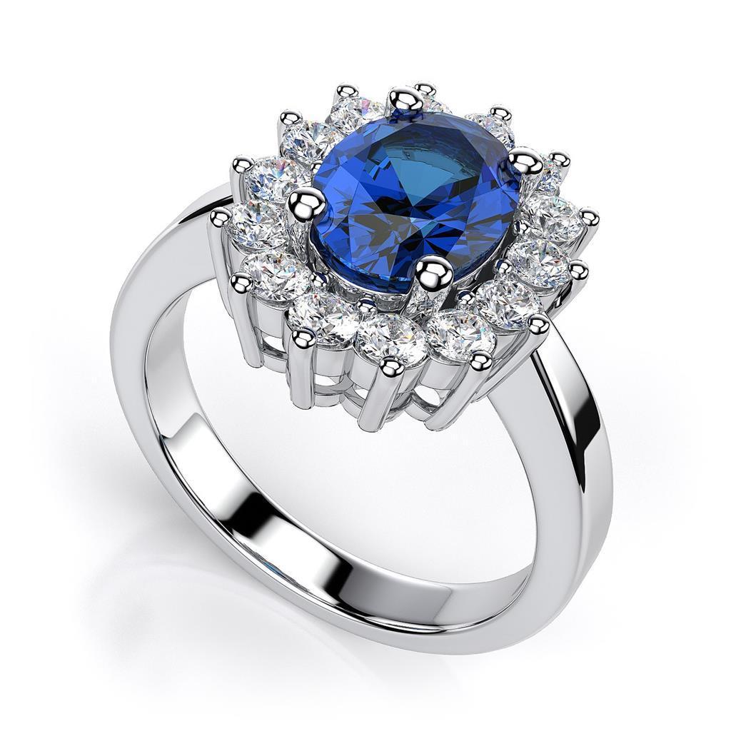 60875 2.55 CT Oval Sri Lanka Sapphire & White Gold Diamond Ring, Size 6.5