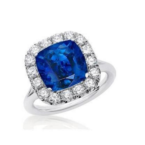 Sri Lanka Sapphire Diamonds Prong Set 3.80 CT Wedding Ring, White Gold - Size 6.5