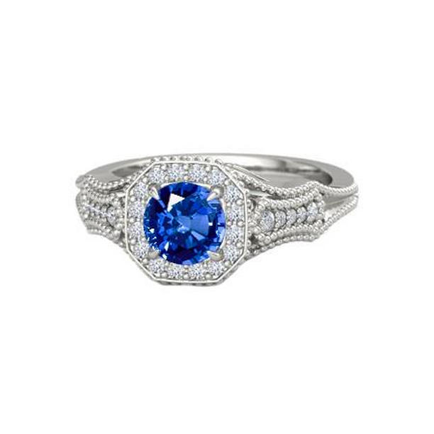Sri Lankan Sapphire Diamonds 2 CT Anniversary Ring, 14K White Gold - Size 6.5