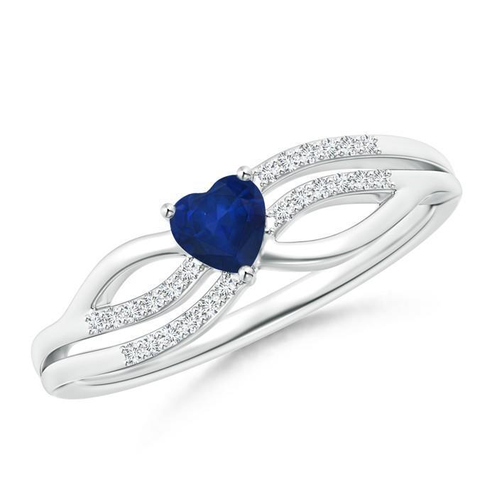 60883 Solitaire with Accent 2 CT Sapphire Diamonds Ring, 14K White Gold - Size 6.5