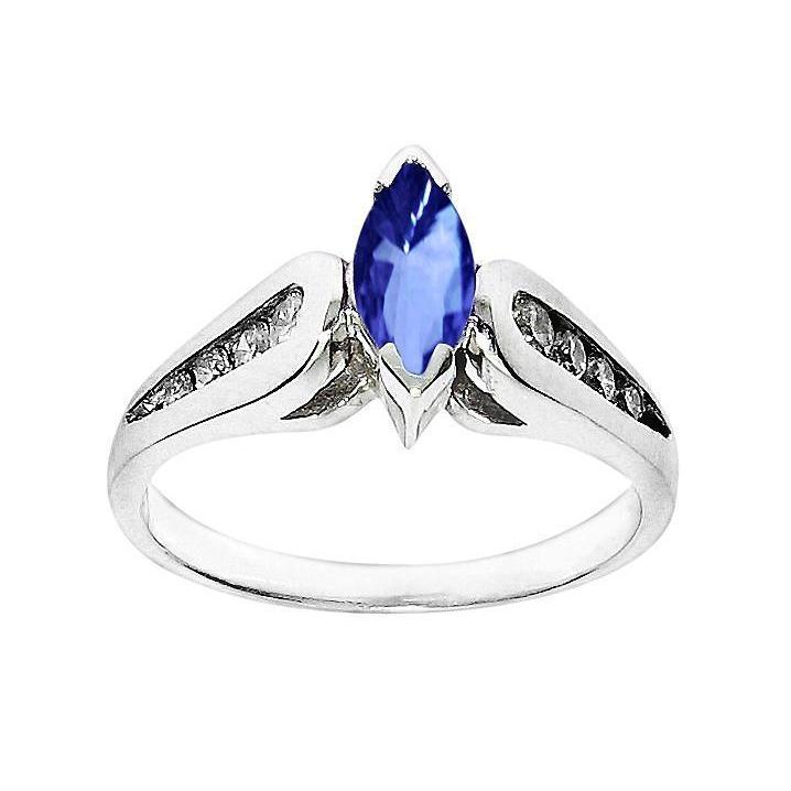 60889 2.51 CT Sapphire Marquise & Round Diamond Ring, 14K White Gold - Size 6.5