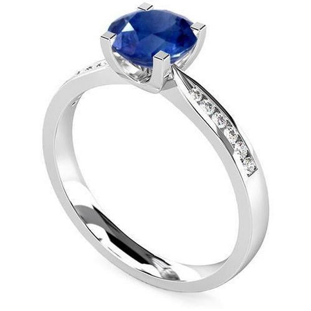 60897 14K White Gold 2 CT Ceylon Blue Sapphire Diamonds Ring, Size 6.5