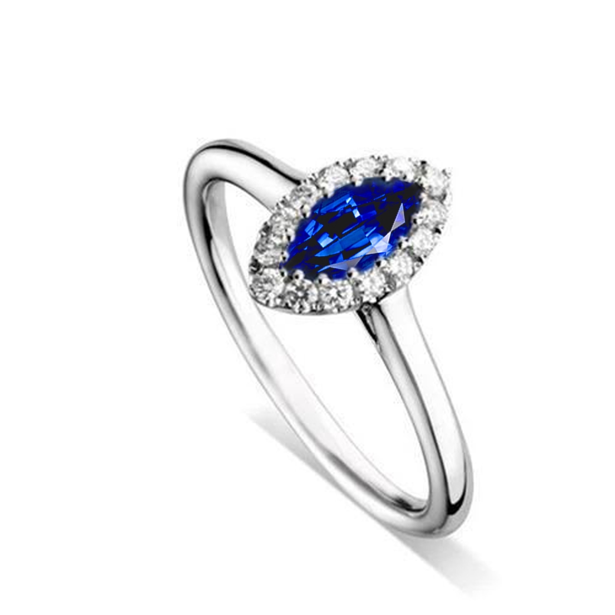 60898 Marquise Ceylon Blue Sapphire Round Diamonds 2 CT Wedding Ring, Gold - Size 6.5