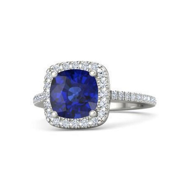 60901 14K White Gold 2.45 CT Ceylon Sapphire Diamonds Ring, Size 6.5