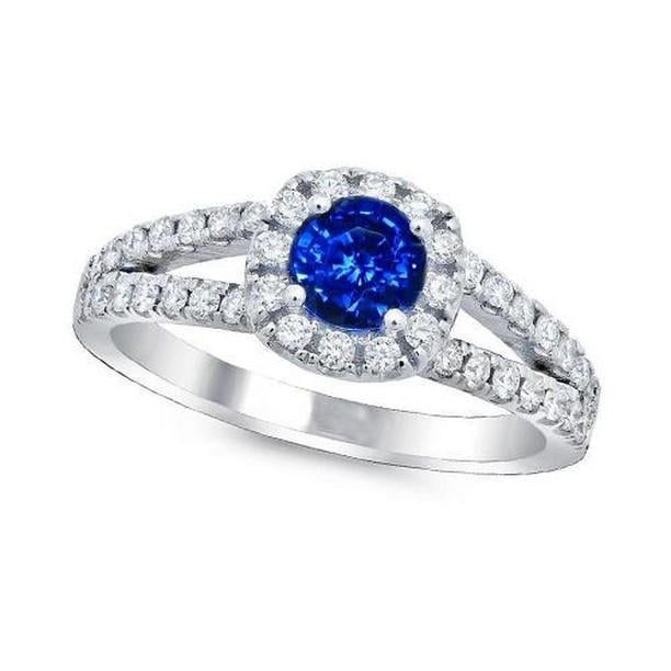 60917 3.25 CT Brilliant Cut Ceylon Sapphire Diamonds Ring, 14K White Gold - Size 6.5