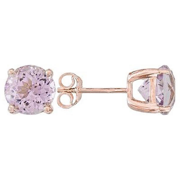 61580 22 CT Prong Set Round Cut Kunzite Lady Stud Earrings, 14K Rose Gold