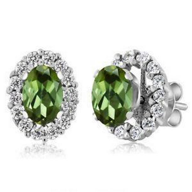 14K White Gold Lady 10 CT Tourmaline & Diamond Stud Earrings