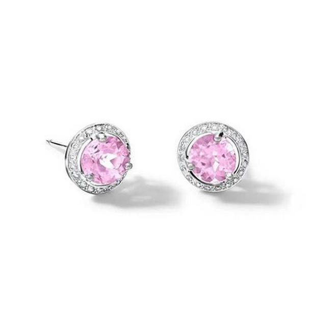11 CT Kunzite & Diamond Halo Lady Stud Earrings, 14K White Gold
