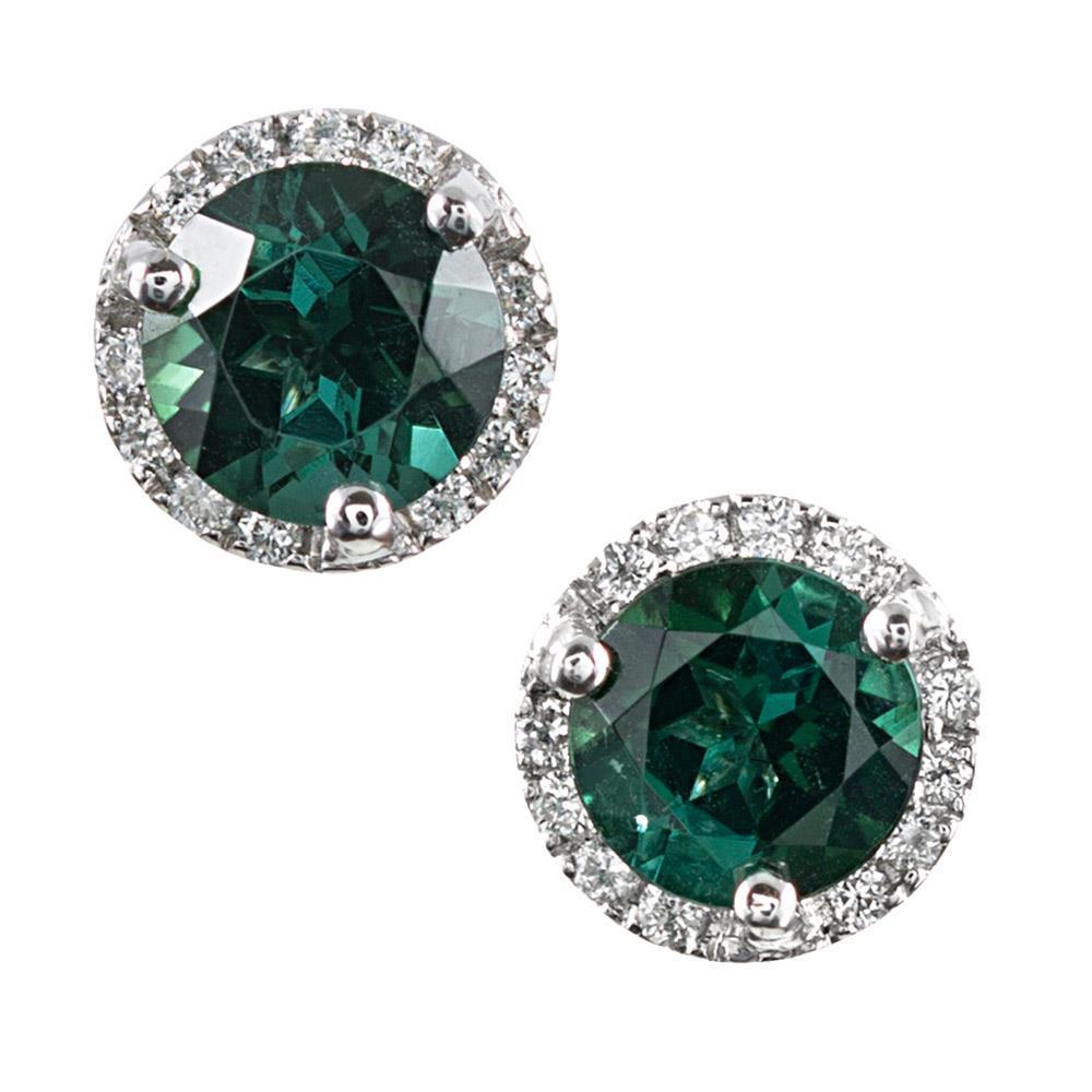 Tourmaline & Diamonds 14.50 CT Stud Pave Earrings, 14K White Gold
