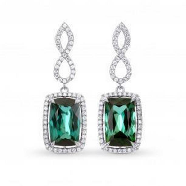 13.28 CT Tourmaline with Diamonds Dangle Earrings, Gold
