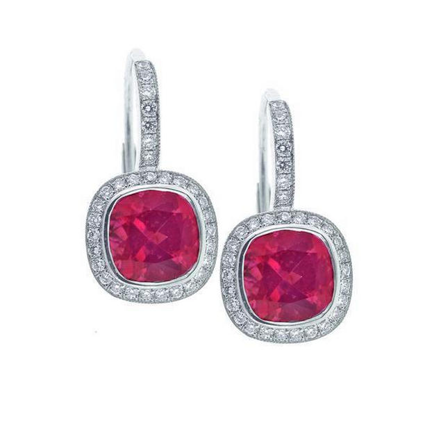 12 CT Tourmaline with Diamonds Dangle Earrings, 14K White Gold