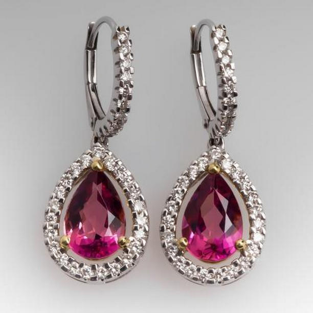 Ladies 12.50 CT Tourmaline with Diamonds Dangle Earrings