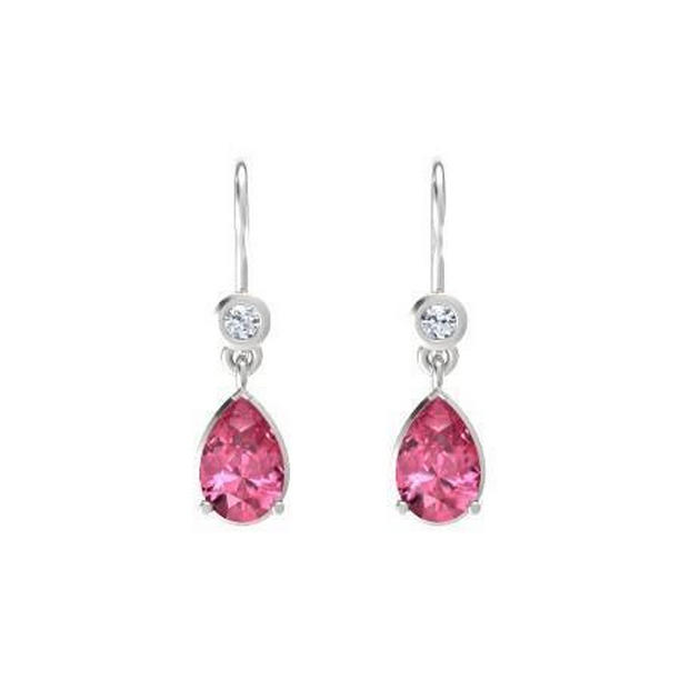 Pear Cut Tourmaline 10.50 CT Dangle Earrings, 14K White Gold
