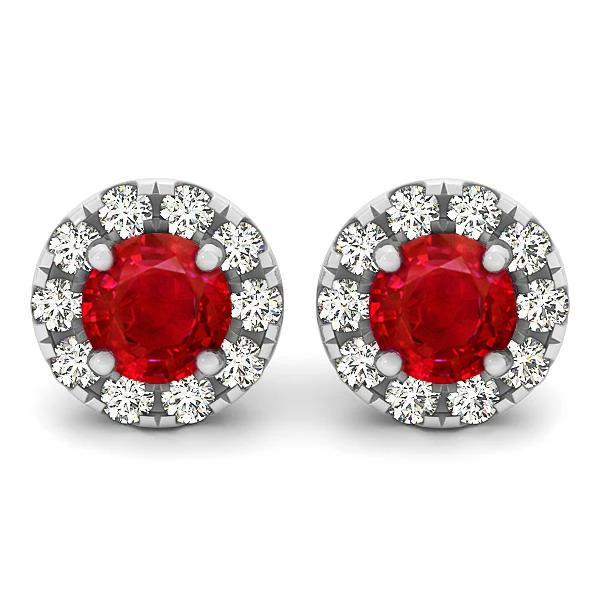 61611 Round Brilliant Cut 7 CT Ruby with Diamonds Stud Earrings