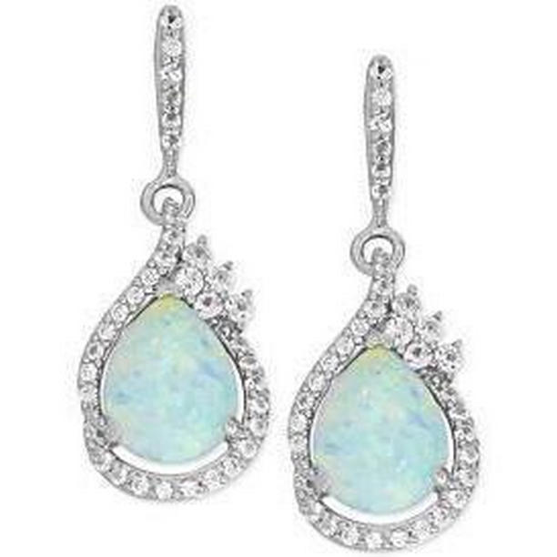 Pear Opal with Round Diamonds 11.30 CT Dangle Earrings, 14K White Gold