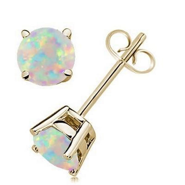 Prong Set Brilliant Cut 10 CT Opal Stud Earrings, 14K White Gold