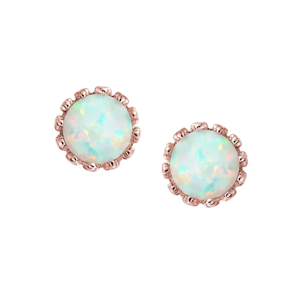 12 CT Round Cut Opal Ladies Stud Earrings, 14K Rose Gold