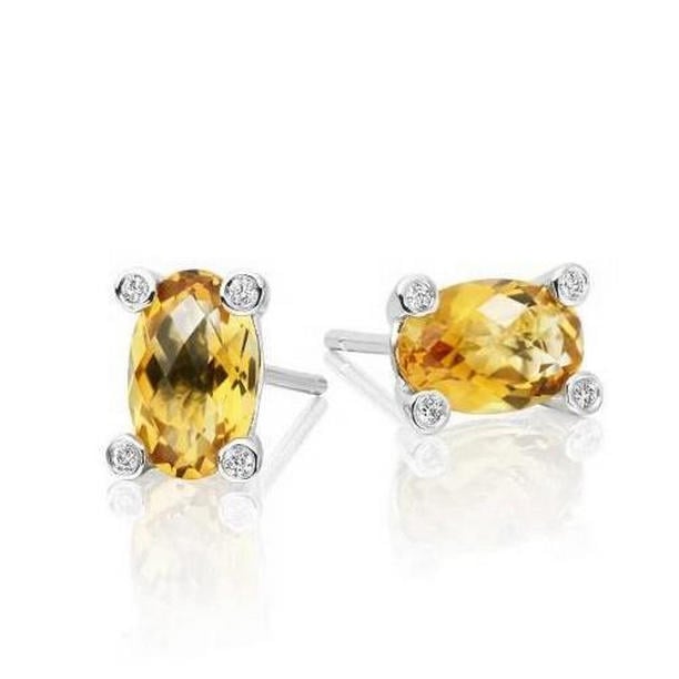 Oval Citrine with Round Diamond 30.80 CT Stud Earrings