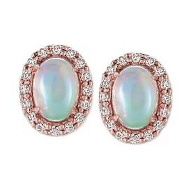 14K Rose Gold Prong Set Opal with Diamonds 8.32 CT Stud Earrings