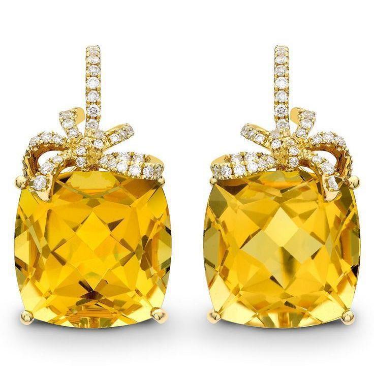 47.60 CT Citrine & Diamonds Dangle Earrings, 14K White Gold