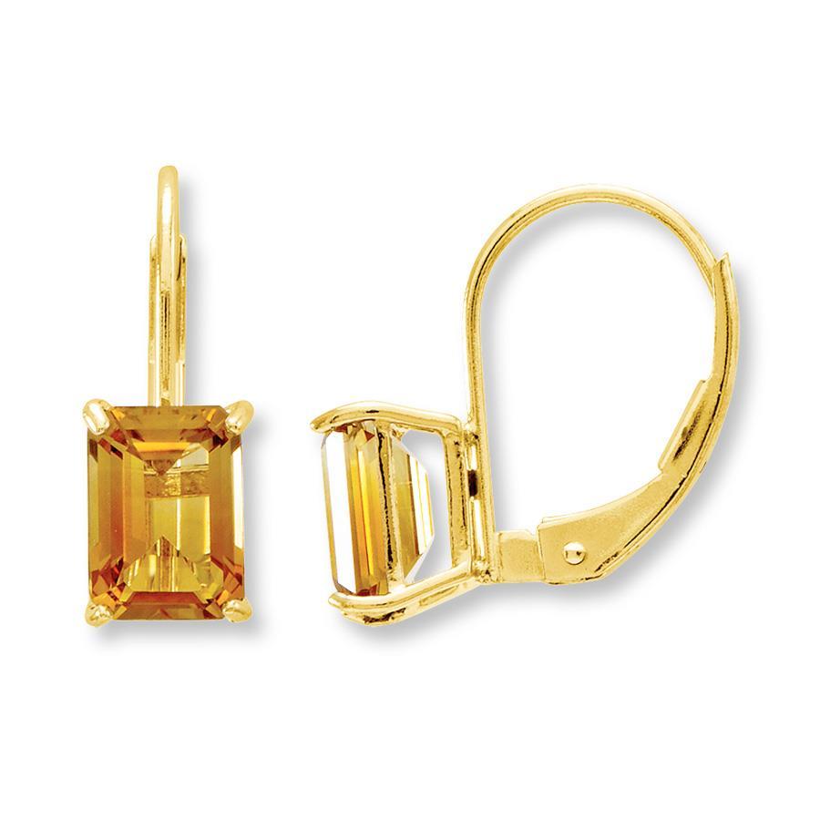 Ladies Drop & Leverback 40 CT Emerald Cut Citrine Earrings