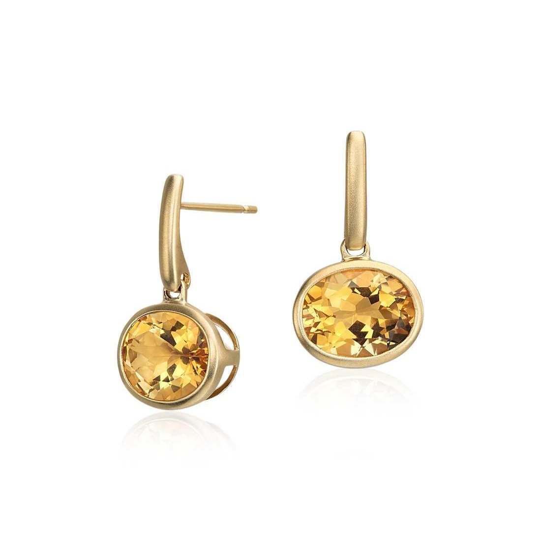 Bezel Set 40 CT Round Cut Citrine Lady Dangle Earrings, Yellow Gold