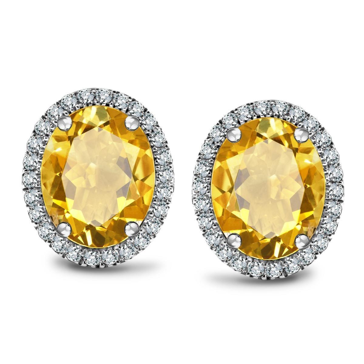 Oval Citrine with Diamond 45.50 CT Stud Halo Earrings