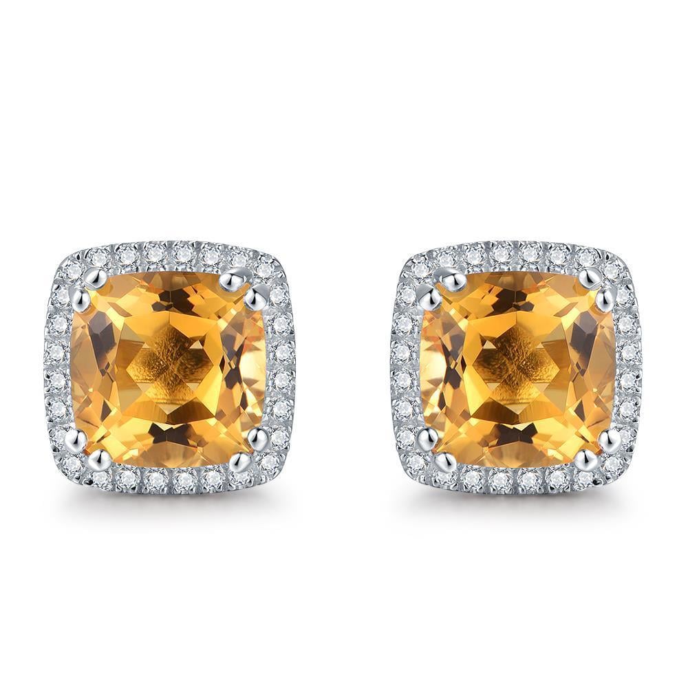 34.80 CT Citrine & Diamonds Stud Earring, 14K White Gold